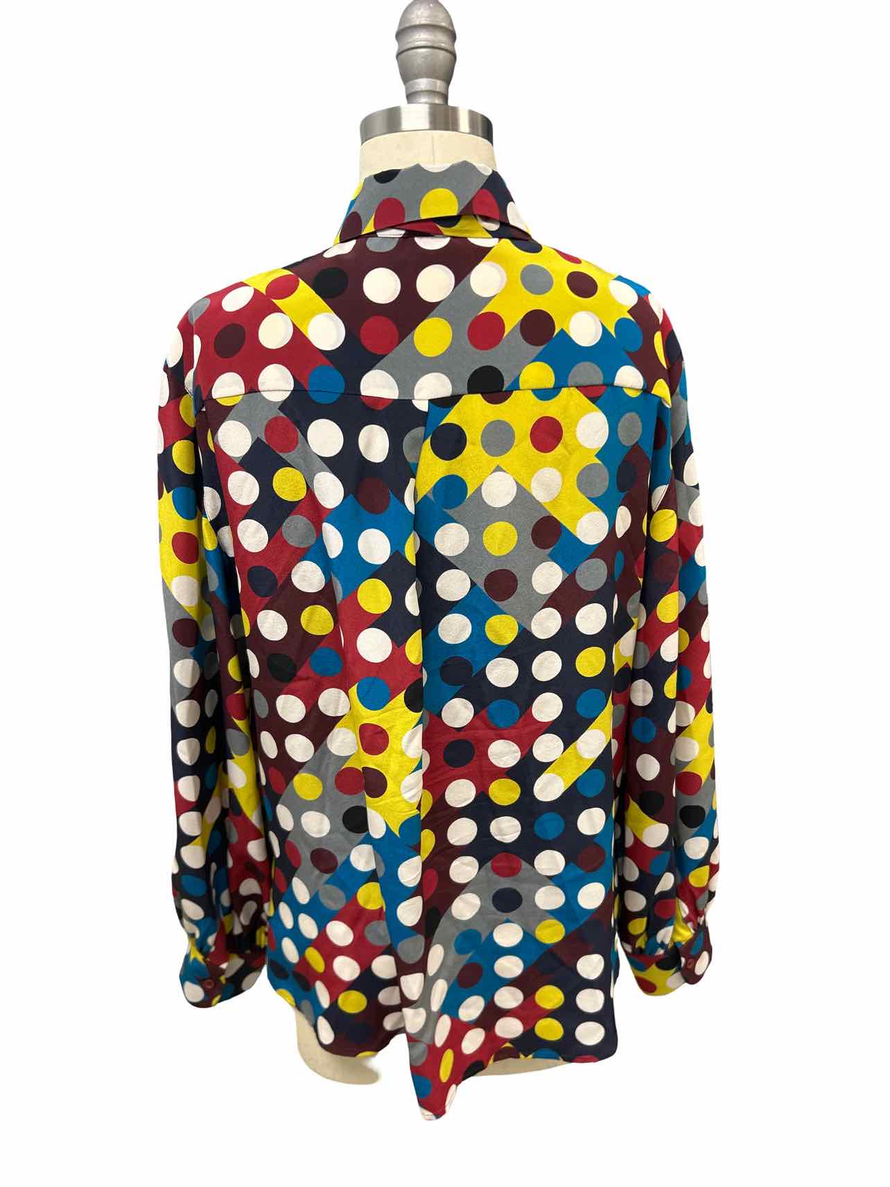 AKRIS DIAMOND POLKA DOT TIE NECK SILK BLOUSE SIZE: 10