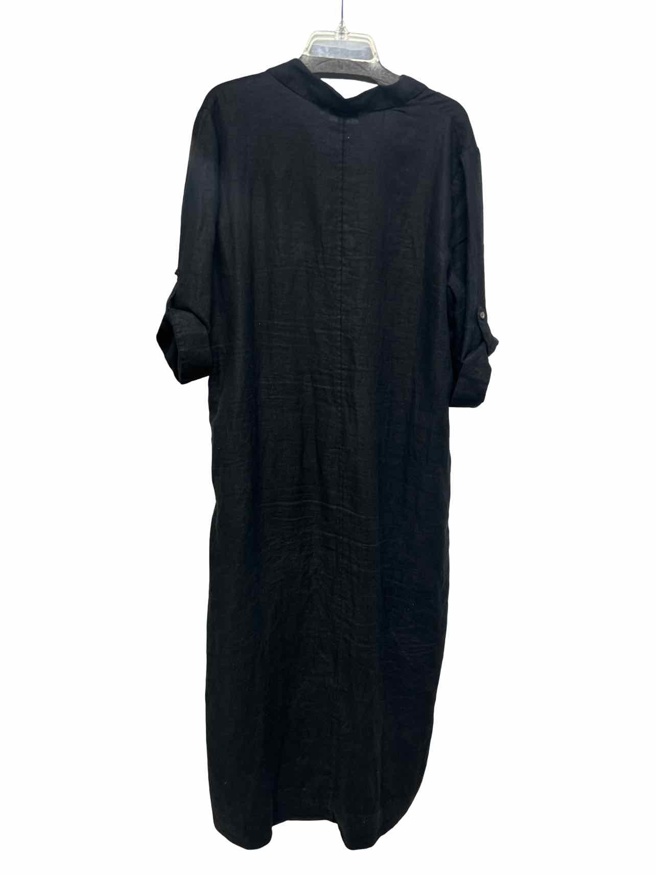 CHICOS LINEN MAXI SHIRT DRESS ROLLED SLEEVE SIZE: 16