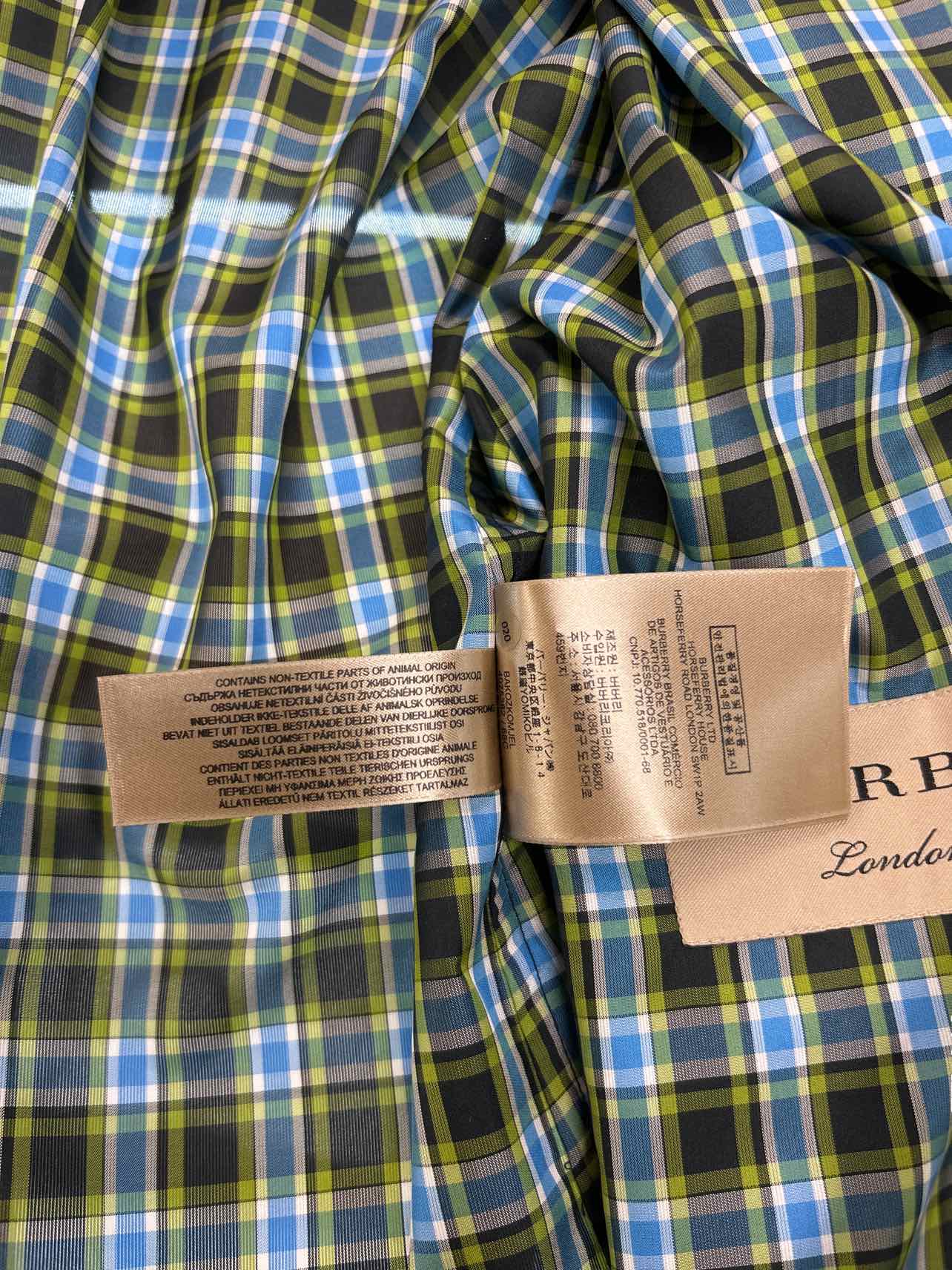 BURBERRY BLUE CHECK PLAID UNLINED WINDBREAKER JACKET MID LENGTH SIZE 2