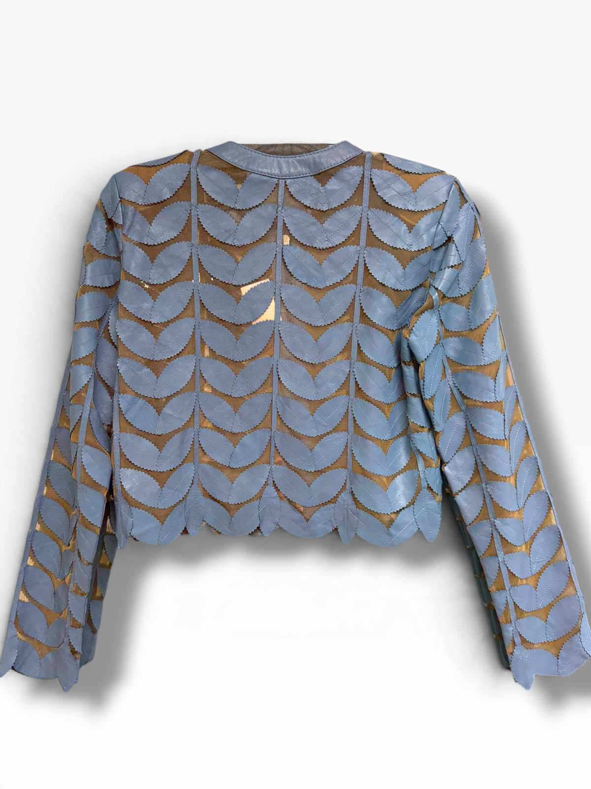 NWT BELGIN FRANCIS LEATHER CROP LEAF ZIP UP BLUE JACKET SIZE MEDIUM