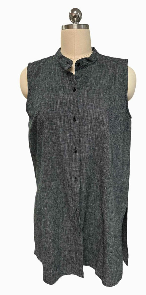 EILEEN FISHER HEMP/COTTON BLEND SPLIT HEM SLEEVELESS BUTTON DOWN TUNIC TOP SIZE S/P