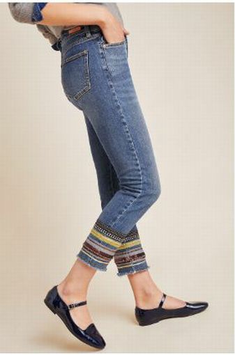 ANTHROPOLOGIE PILCRO & THE LETTERPRESS EMBELLISHED SLIM FIT DENIM SIZE: 28
