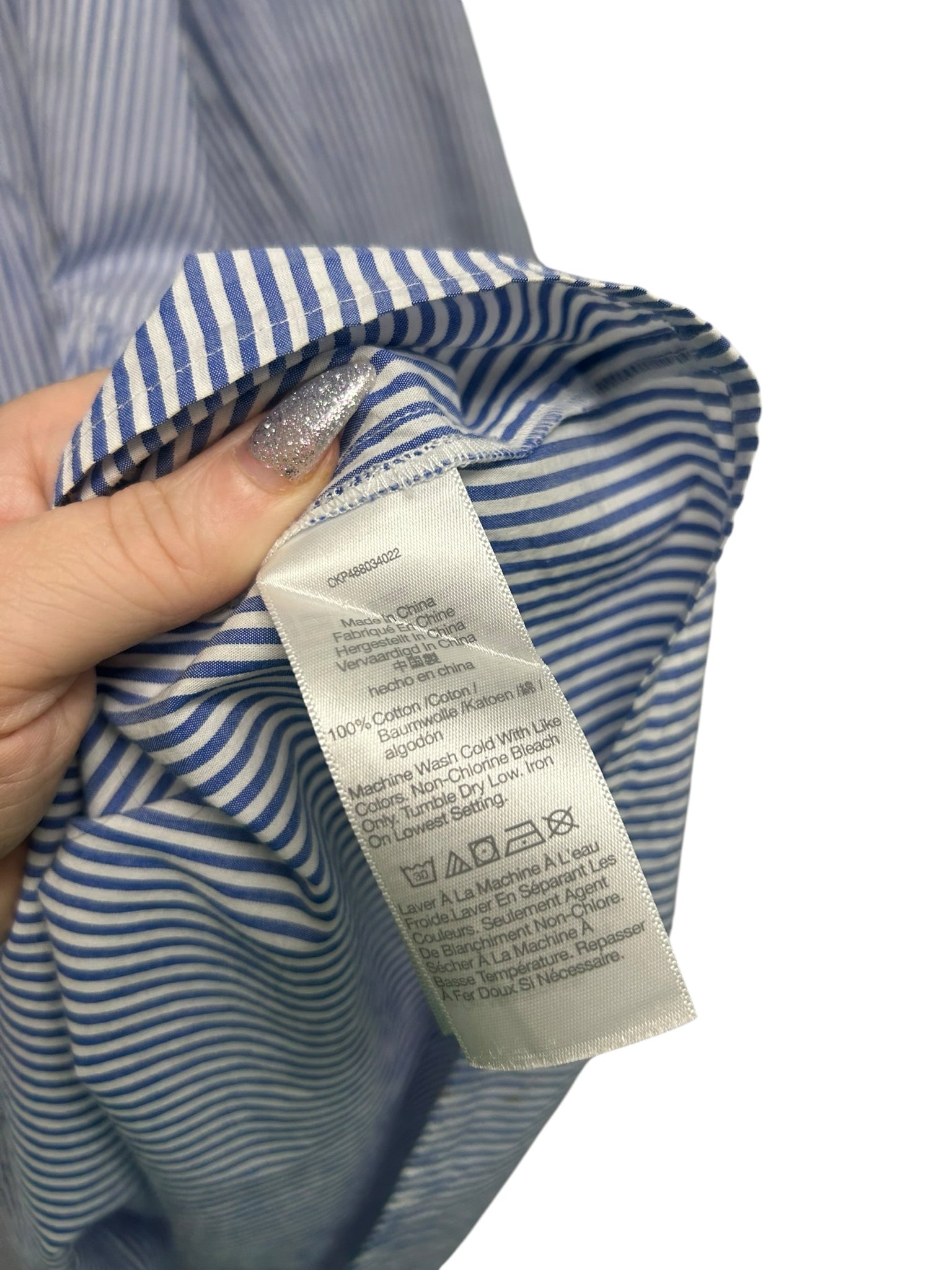 MADEWELL POPLIN BUTTON FRONT GATHERED MINI DRESS BLUE WHITE SIZE XL
