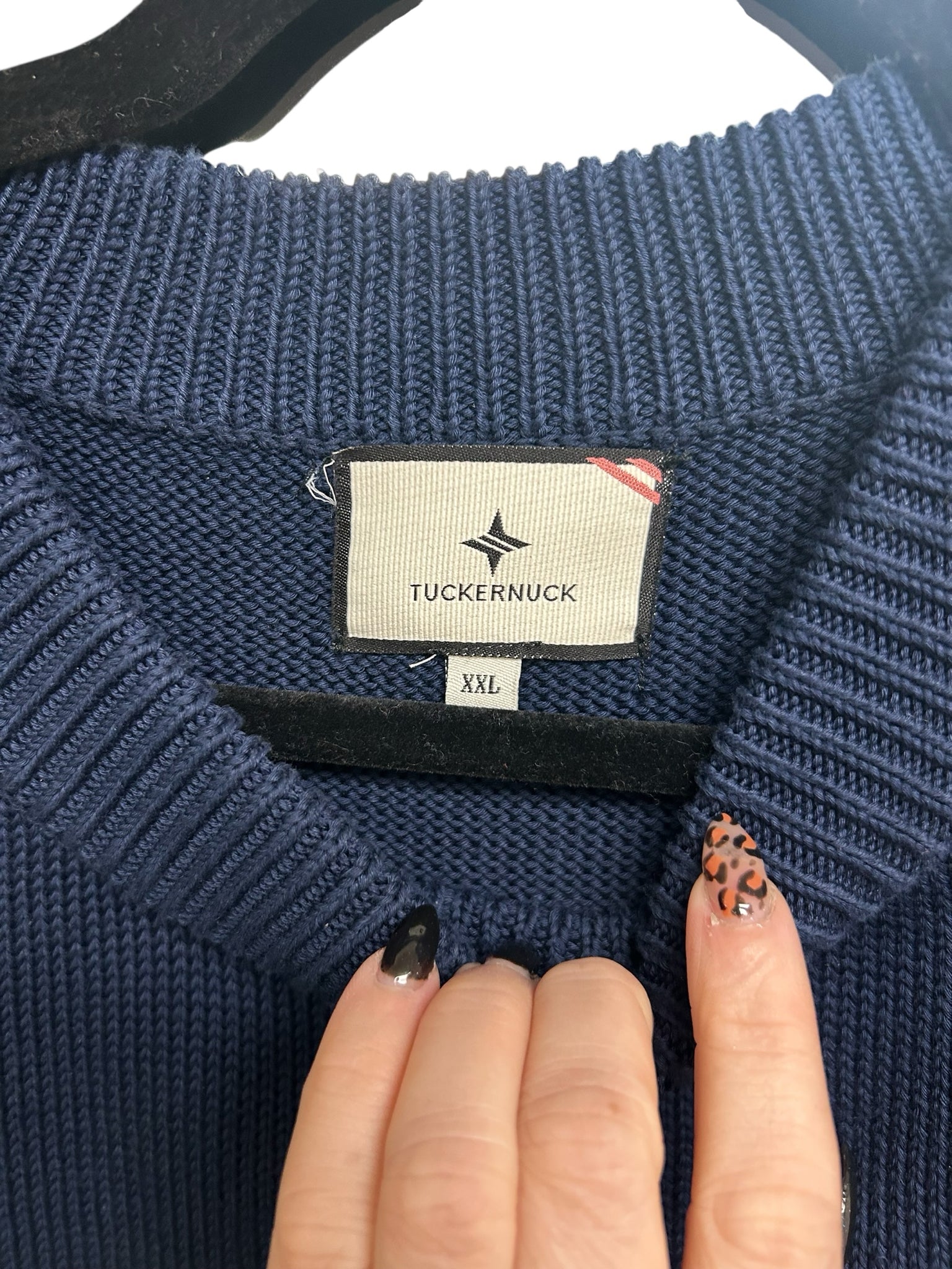 TUCKERNUCK CLIFF CREWNECK COTTON SWEATER SPLIT HEM NAVY SIZE XXL