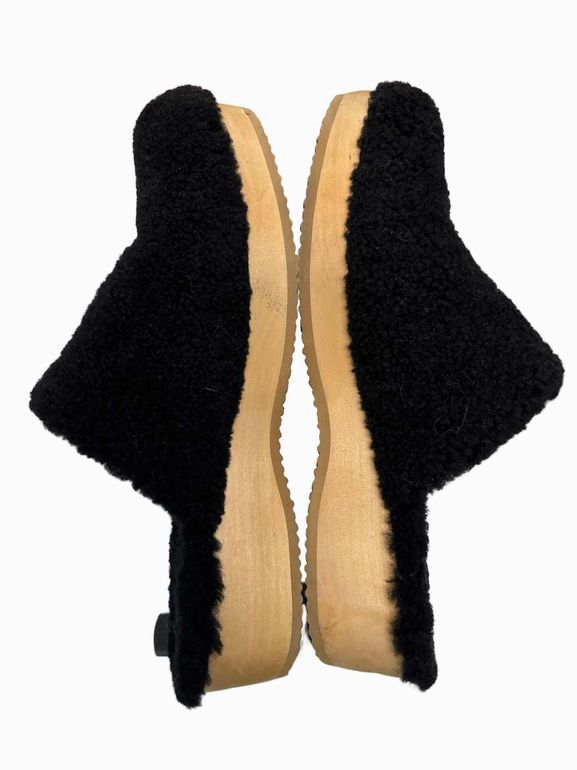 EILEEN FISHER CURLY SHEARLING CLOG WOOD SOLE SIZE: 11