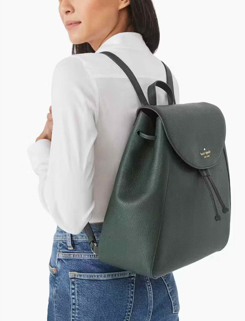 KATE SPADE SINCH PEBBLED LARGE FLAP BACKPACK GREEN