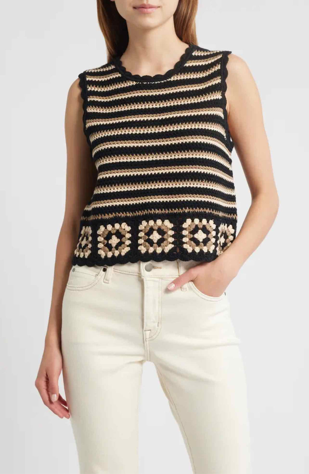 RAILS CROCHET HAZEL TANK GRANNY SQUARE HEM SIZE: S