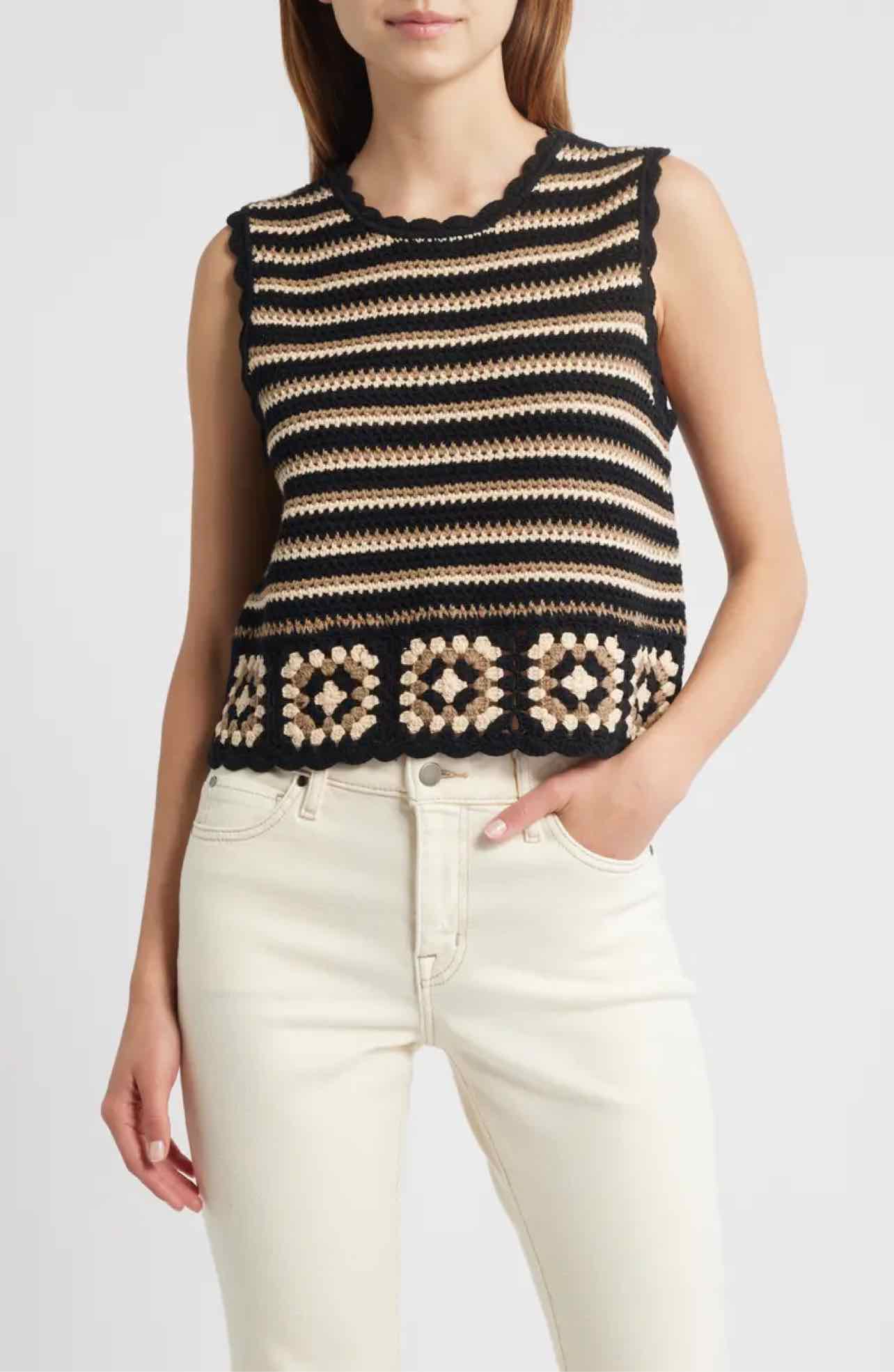RAILS CROCHET HAZEL TANK GRANNY SQUARE HEM SIZE: S