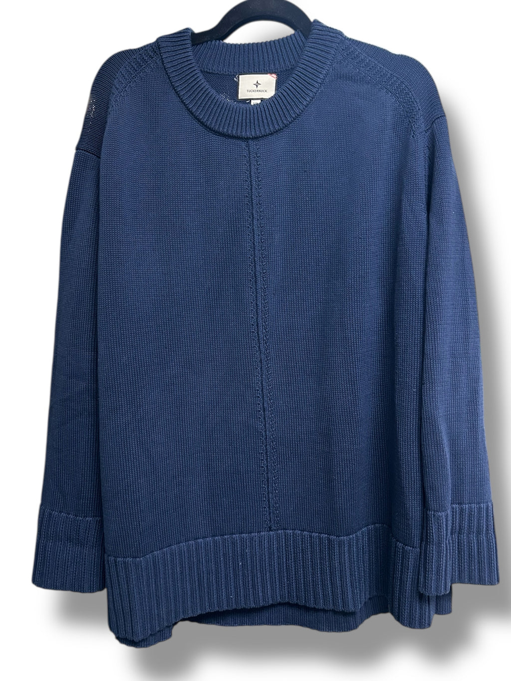 TUCKERNUCK CLIFF CREWNECK COTTON SWEATER SPLIT HEM NAVY SIZE XXL