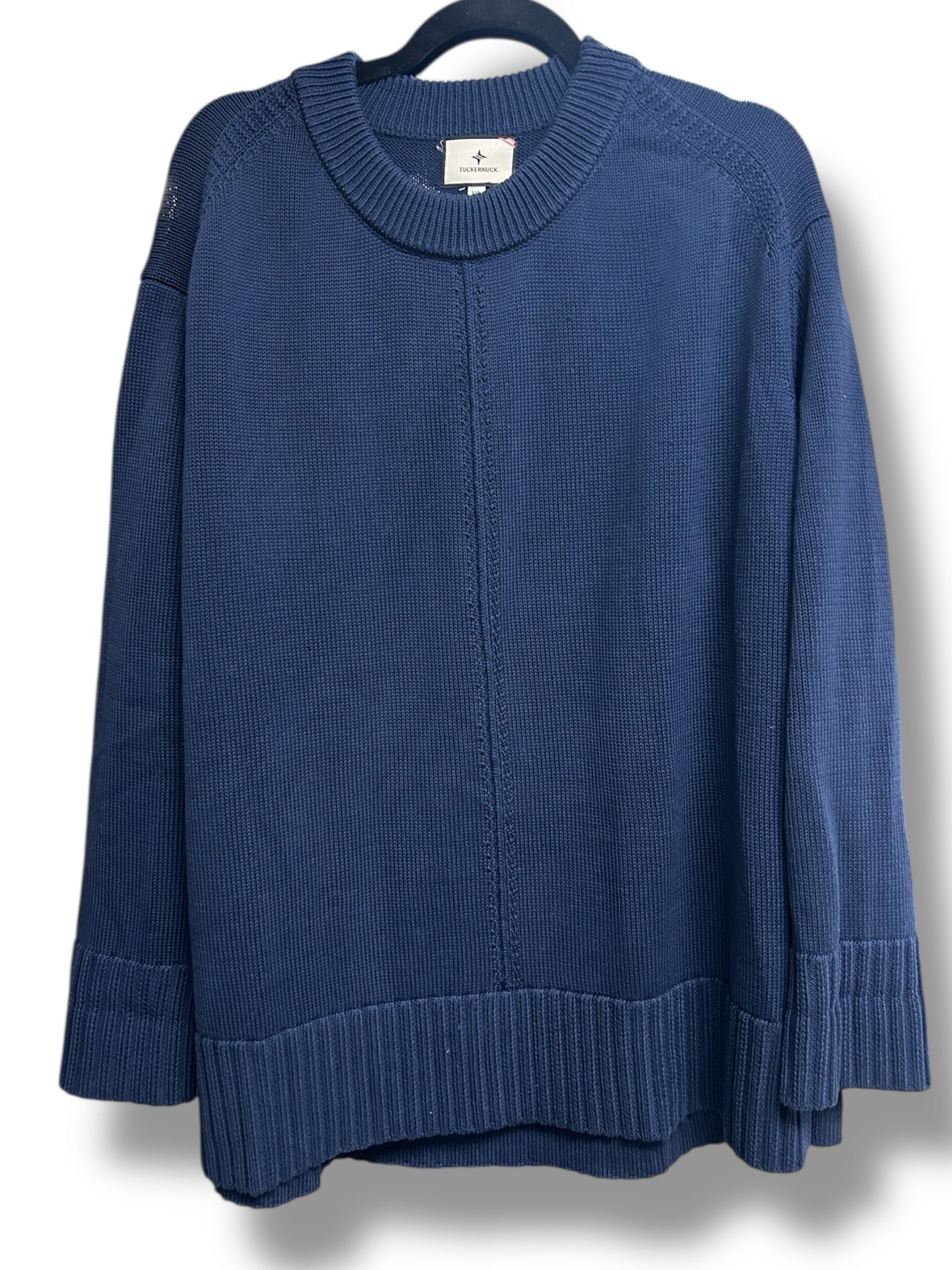 TUCKERNUCK CLIFF CREWNECK COTTON SWEATER SPLIT HEM NAVY SIZE XXL