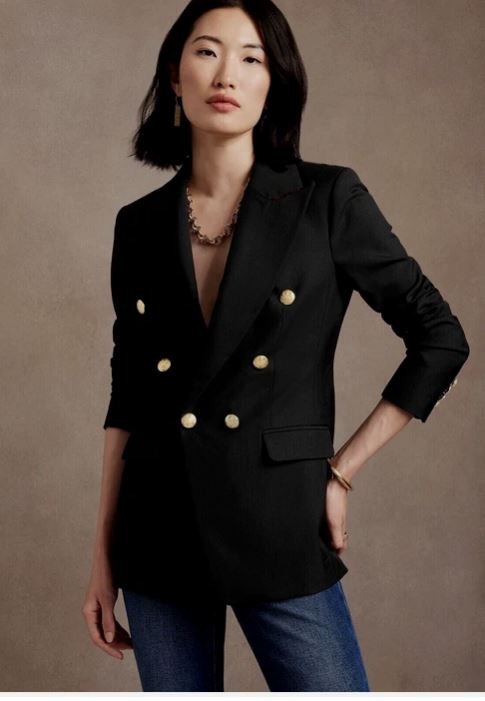 BANANA REPUBLIC DOUBLE BREASTED WOOL BLEND BLAZER BLACK SIZE 12
