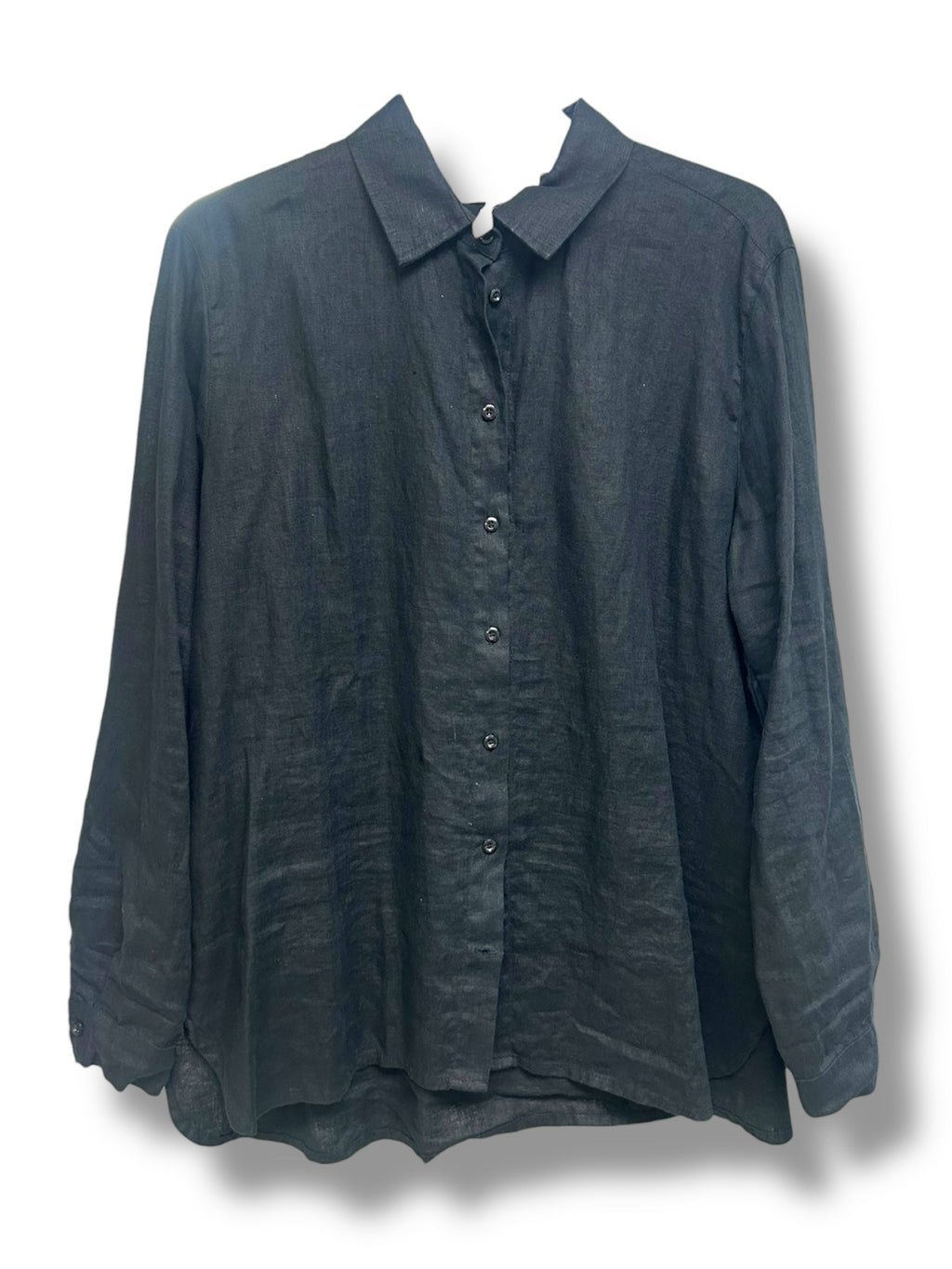 WOMEN'S CROWN LINEN 100% LINEN BLACK BUTTON DOWN BLOUSE SIZE XL