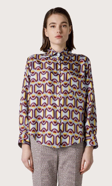 SEVENTY VENEZIA GEOMETRIC PRINT SILK BLOUSE SIZE: M