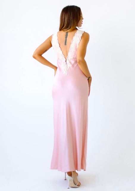REVOLVE RUMORED VENICE SATIN MAXI DRESS LIGHT PINK LACE SIZE MEDIUM