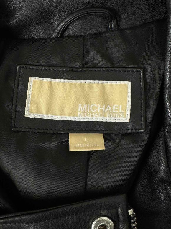 MICHAEL KORS 100% FAUX LEATHER MOTO BLACK JACKET SIZE L