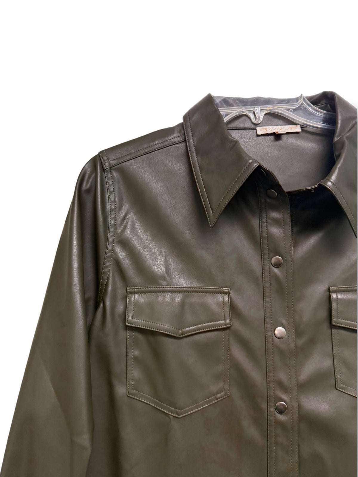 GOLD HAWK FAUX LEATHER 70'S SHIRT MOSS GREEN SIZE LARGE