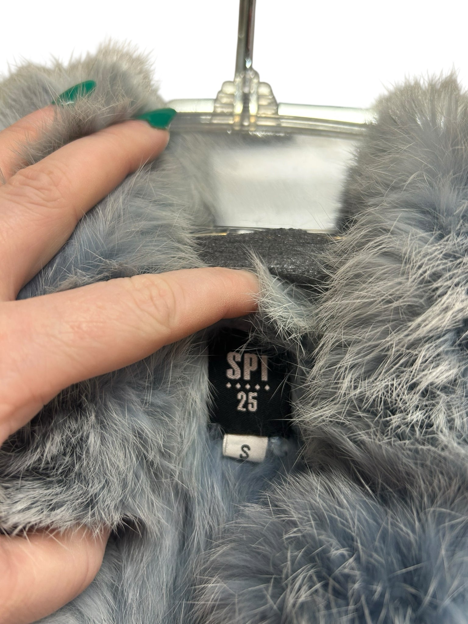VINTAGE SPI25 BLUE OMBRE RABBIT FUR VEST SIZE SMALL