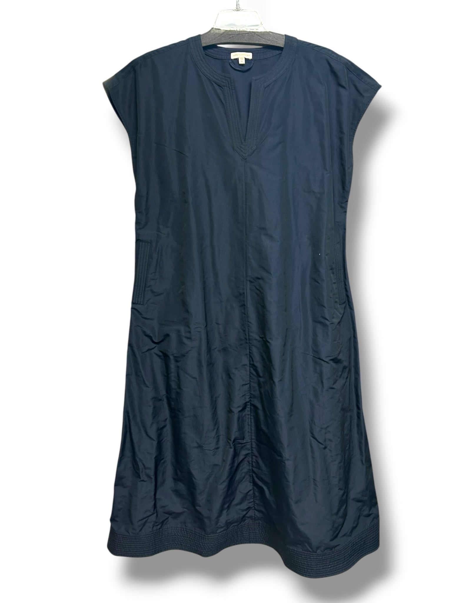 ANN MASHBURN SPLIT NECK NAVY NYLON FAILLE MAXI DRESS SIZE XL