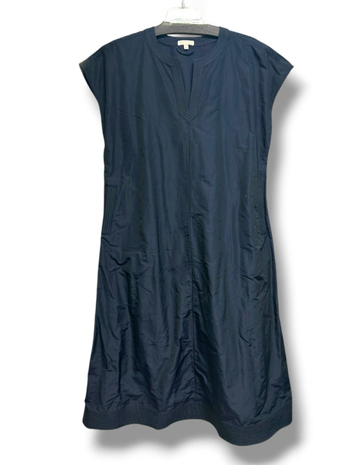 ANN MASHBURN SPLIT NECK NAVY NYLON FAILLE MAXI DRESS SIZE XL