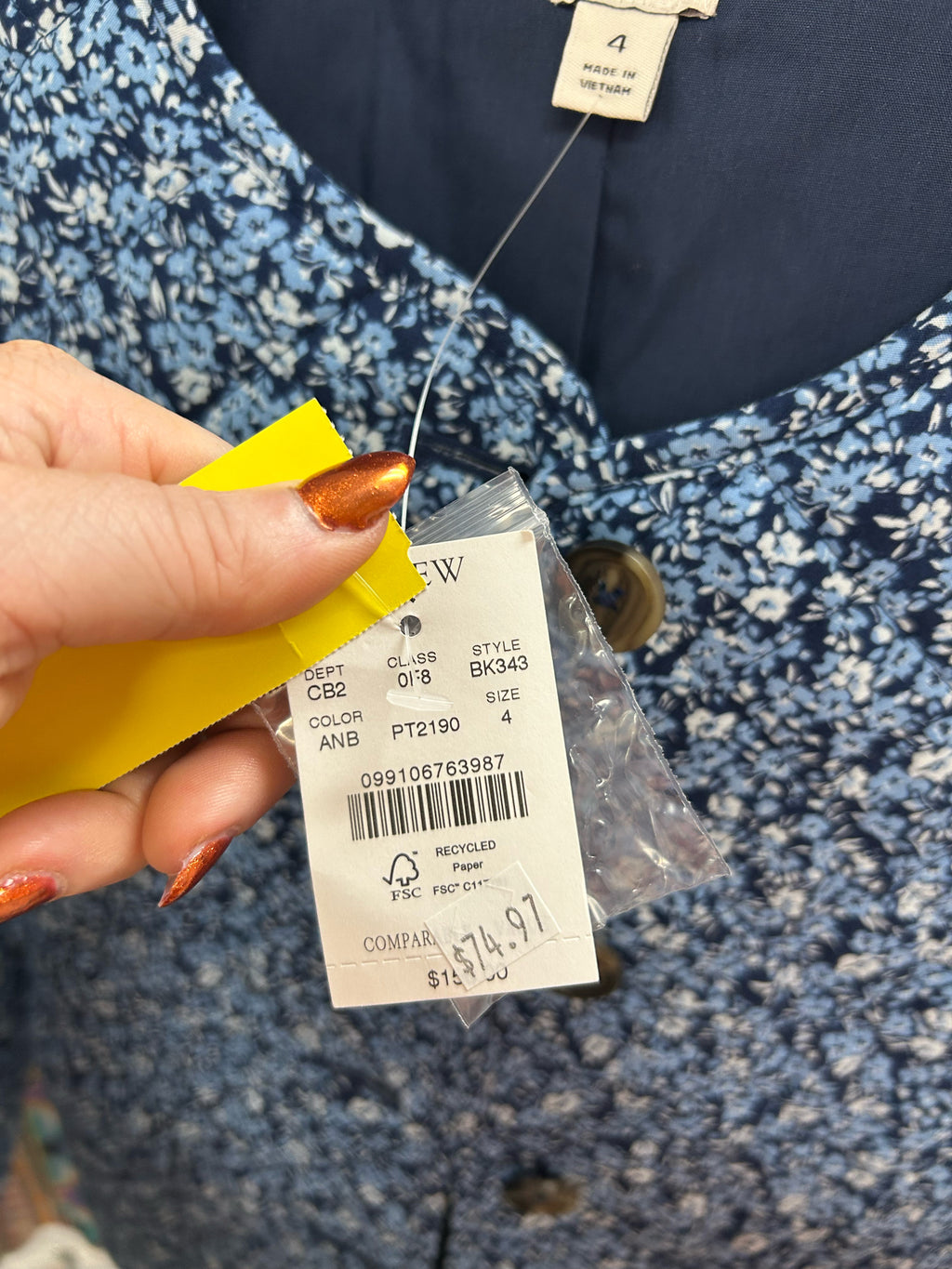 NEW! J.CREW SHORT COTTON BLEND FLORAL BLUE QUILTED JACKET SIZE 4