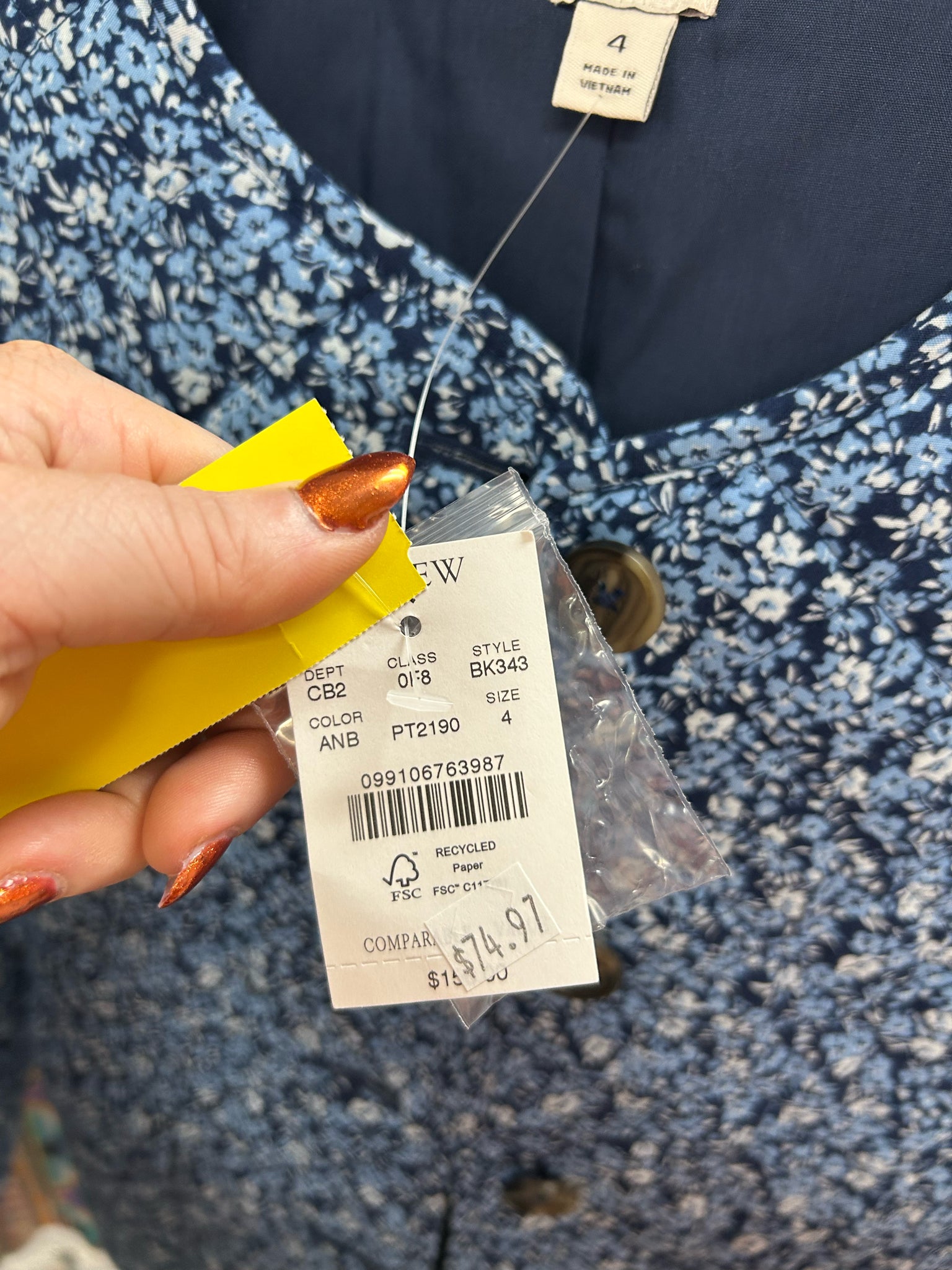 NEW! J.CREW SHORT COTTON BLEND FLORAL BLUE QUILTED JACKET SIZE 4