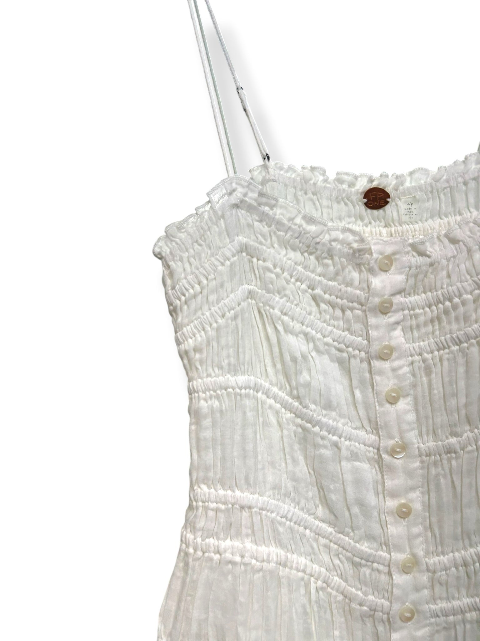 FREE PEOPLE LAUSANNE WHITE COTTON SMOCKED SLIP DRESS SIZE SMALL