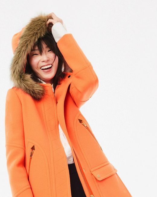 JCREW ITALIAN STADIUM CLOTH WOOL CHATEAU PARKA IN NEON TANGELO SIZE 2 PETITE