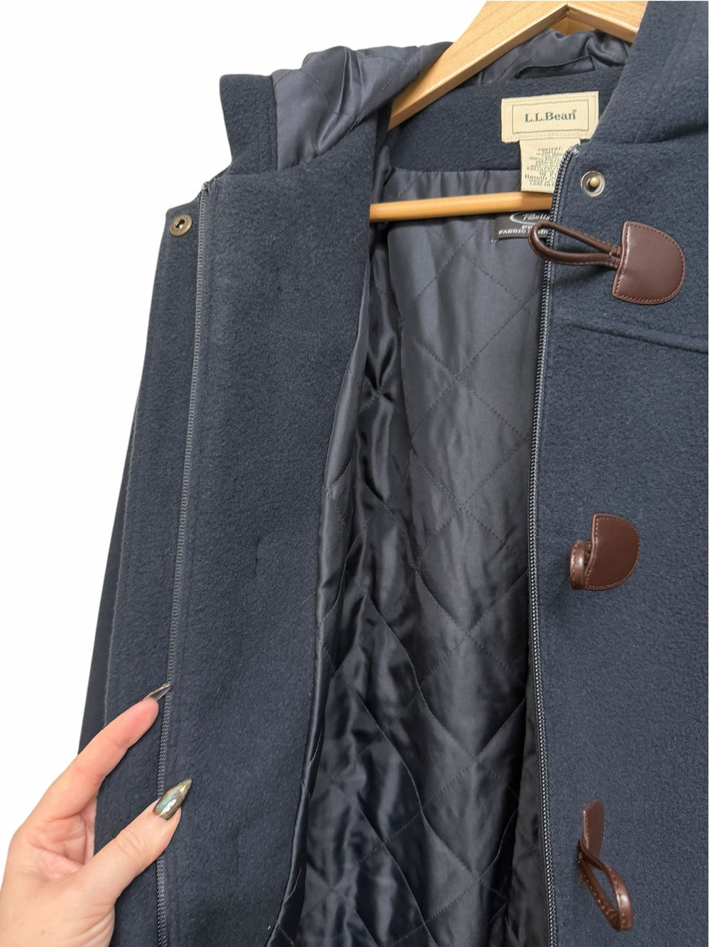 LL BEAN BELLANDI ITALIAN WOOL HOOD DUFFLE NAVY TOGGLE COAT SIZE 18