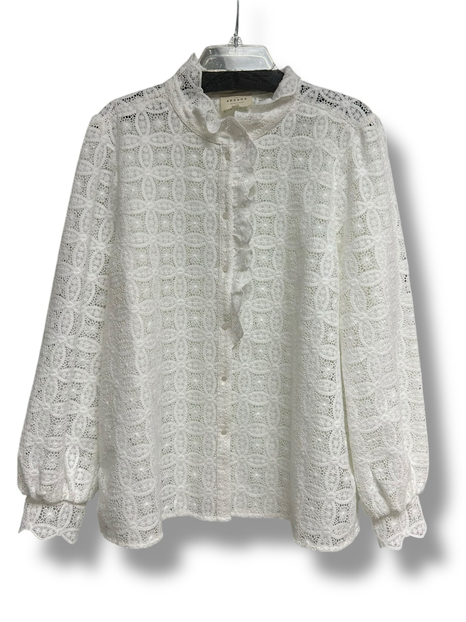 SEZANE CHLO SHIRT ECRU GUIPURE LACE BLOUSE SIZE 48