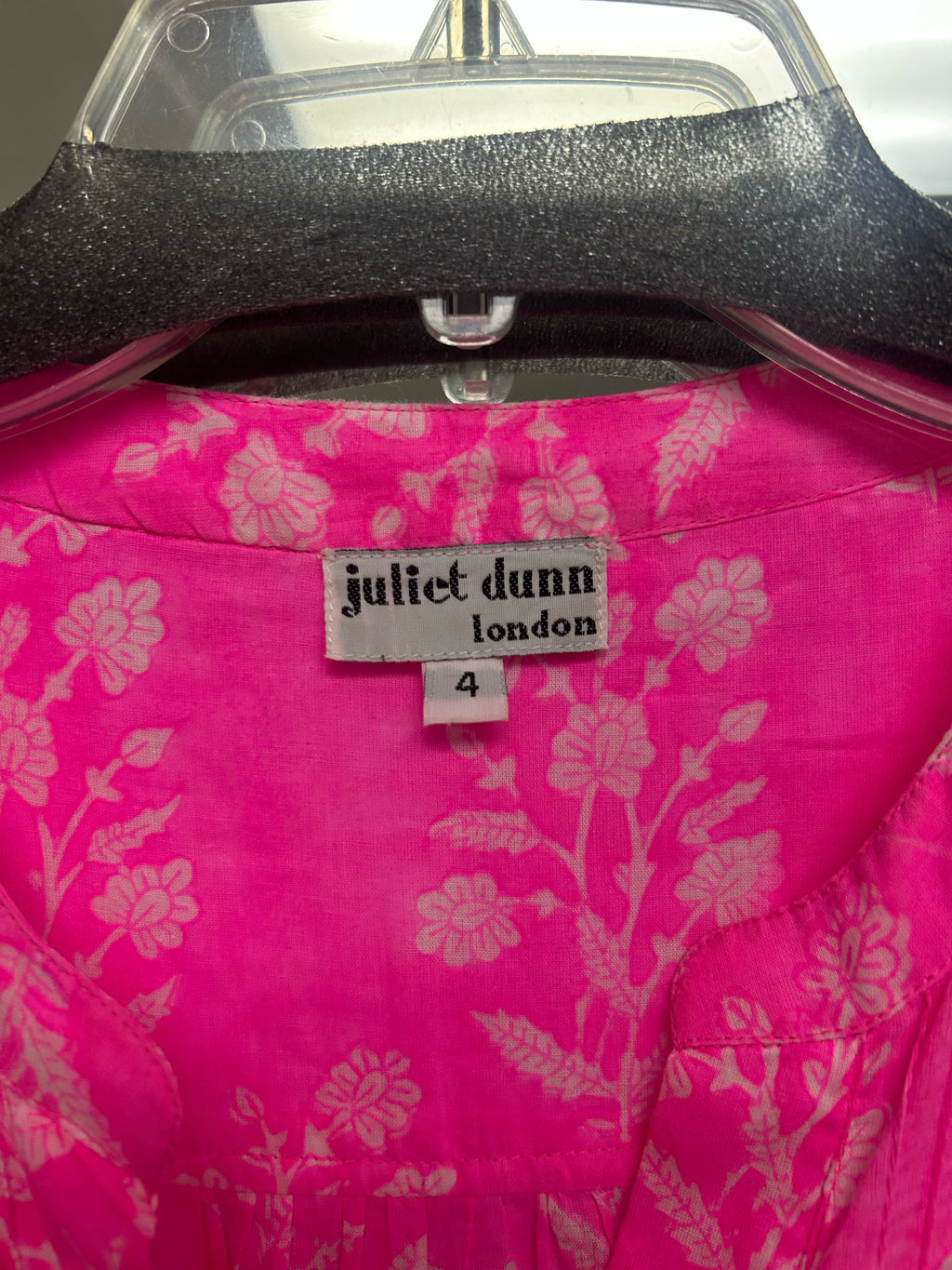 JULIET DUNN FLORAL BOHO SPLIT NECK TIERED PINK MINI DRESS SIZE XL