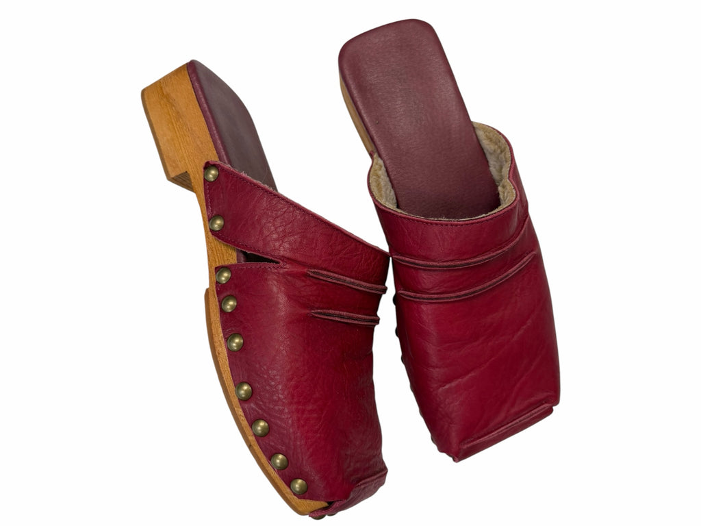 FREE PEOPLE IVY STUDDED RED LEATHER SQUARE TOE  MULES SIZE 10