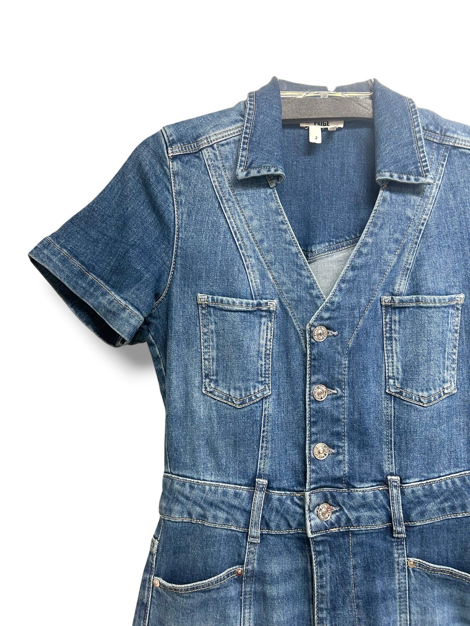 ANTHROPOLOGIE PAIGE ALEXIS BARREL DENIM SHORT SLEEVE JUMPSUIT SIZE 2