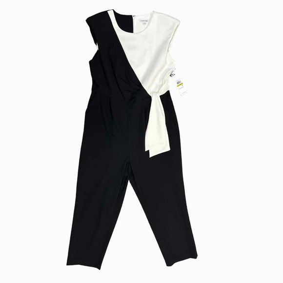 CALVIN KLEIN NWT! TWO TONE TIE WAIST BLACK/WHITE JUMPSUIT SIZE 14