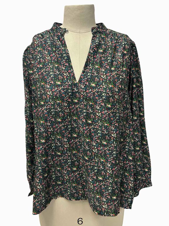 BIRDS OF PARADISE BY TROVATA LS SPLIT NECK TUNIC SIZE: S