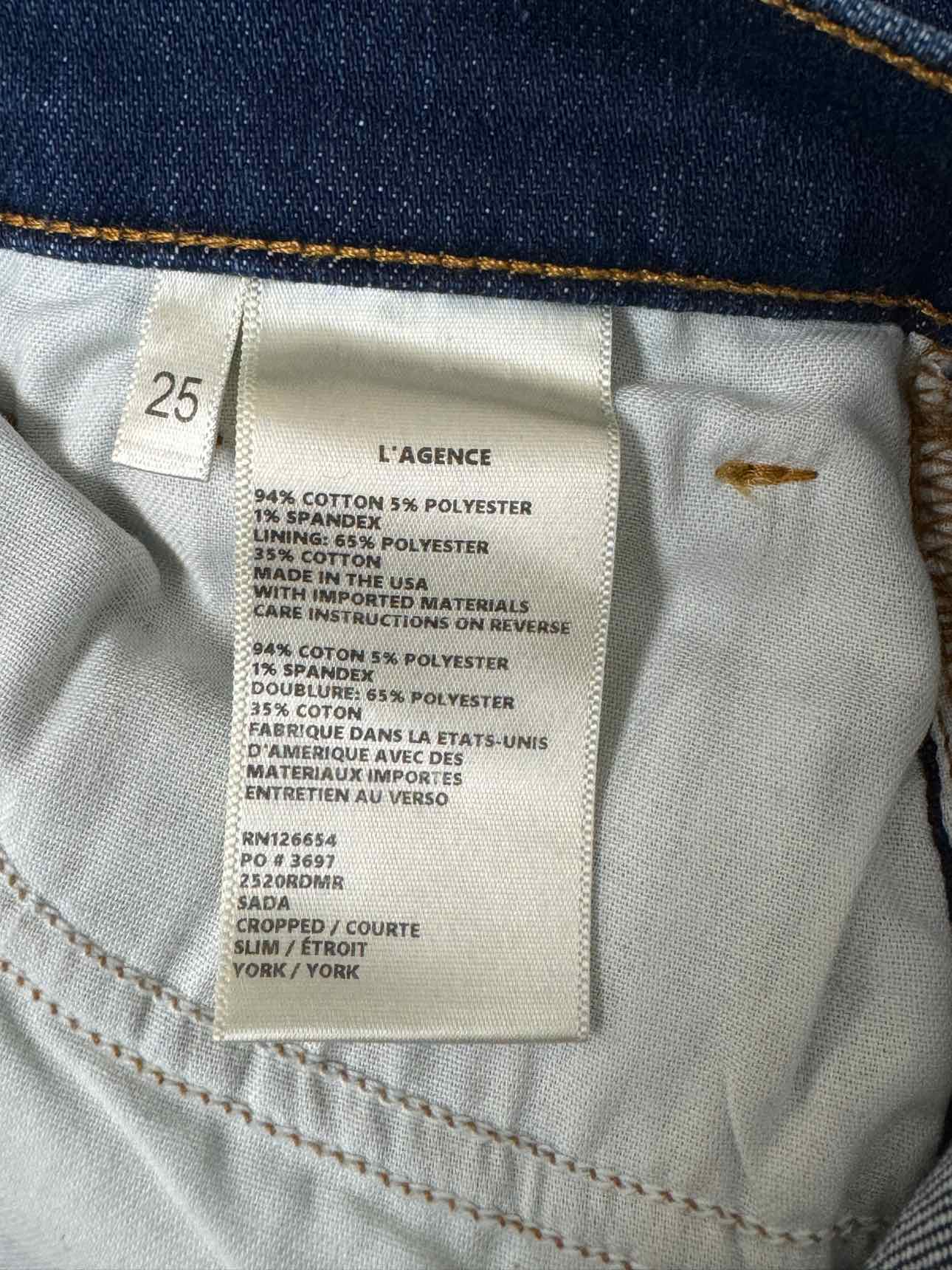 L'AGENCE SADA HIGH RISE CROP DENIM JEANS IN SEQUOIA SIZE 25