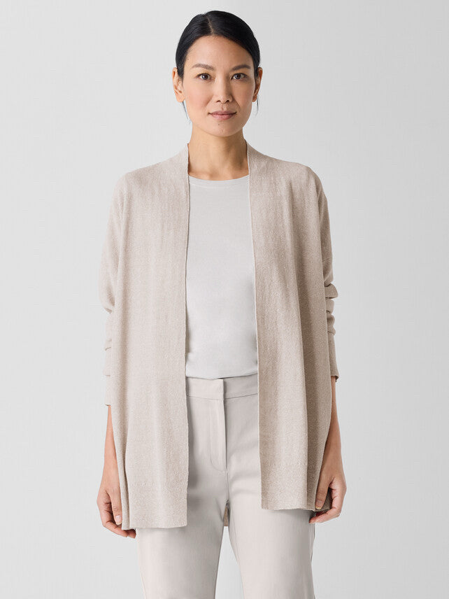 NWT EILEEN FISHER COTTON LINEN OPEN FRONT LONG LINE CARDIGAN SAND SIZE XL