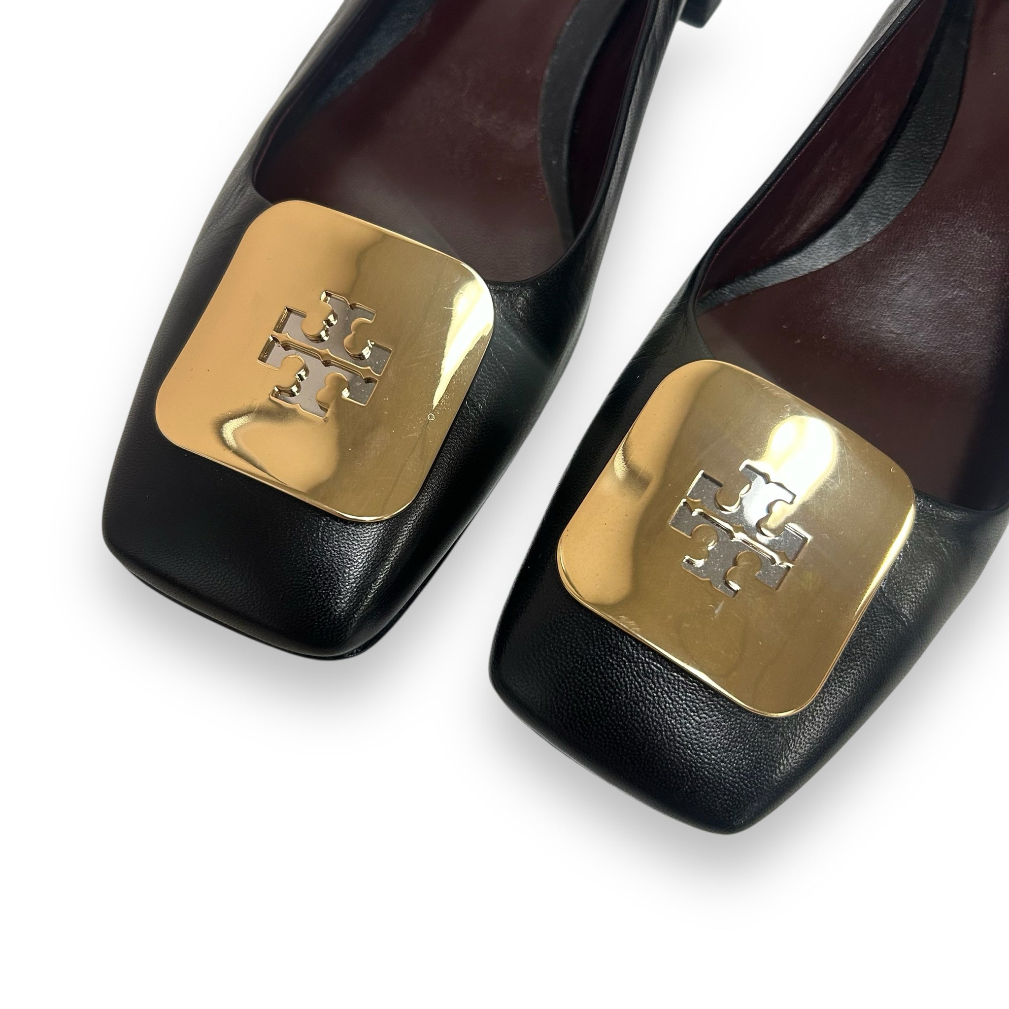 TORY BURCH GEORGIA LEATHER SQUARE TOE PUMPS PERFECT BLACK SIZE 8