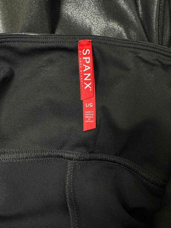 SPANX FAUX LEATHER STRIPED BLACK/WHITE LEGGINGS SIZE L