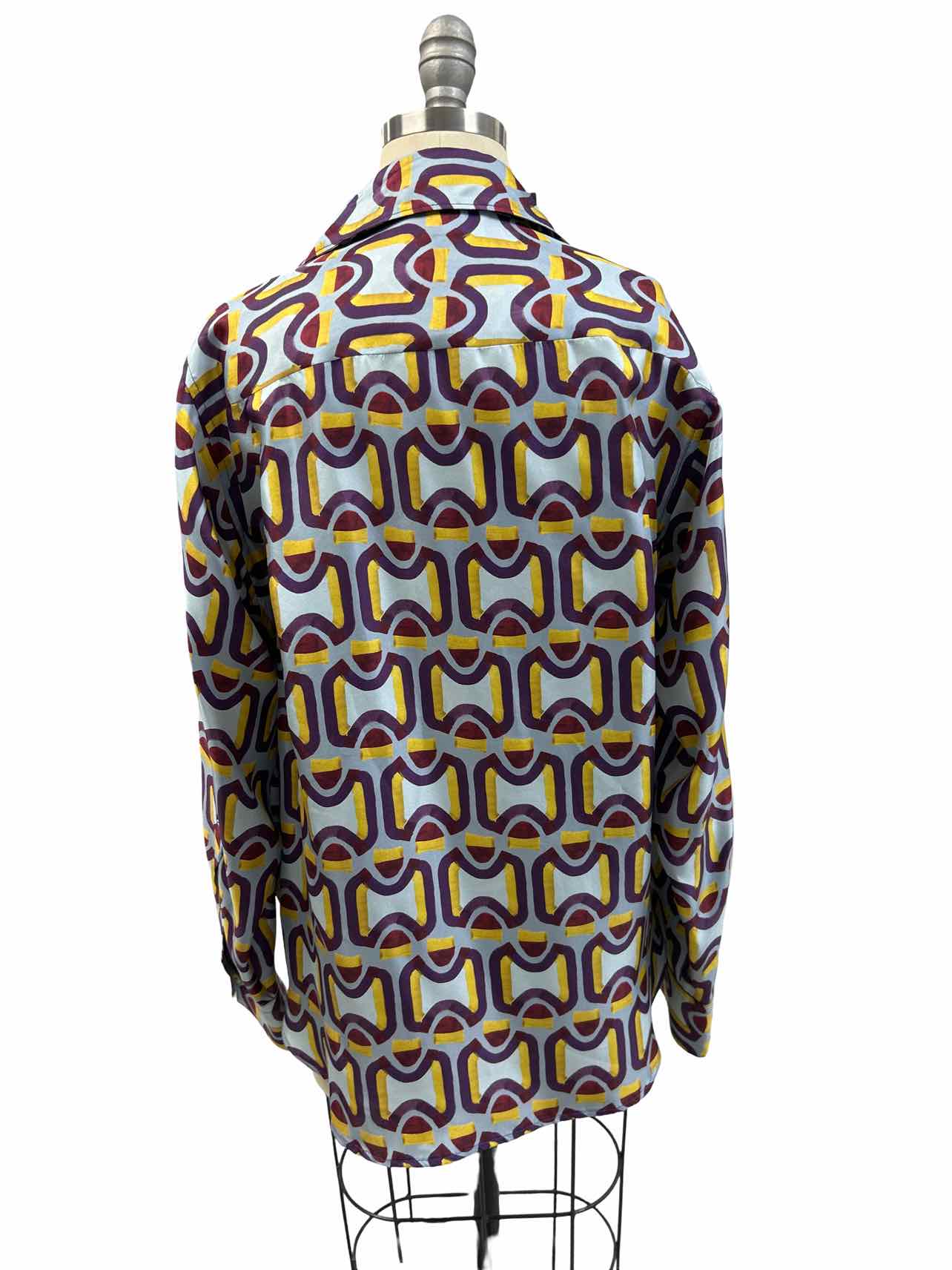 SEVENTY VENEZIA GEOMETRIC PRINT SILK BLOUSE SIZE: M