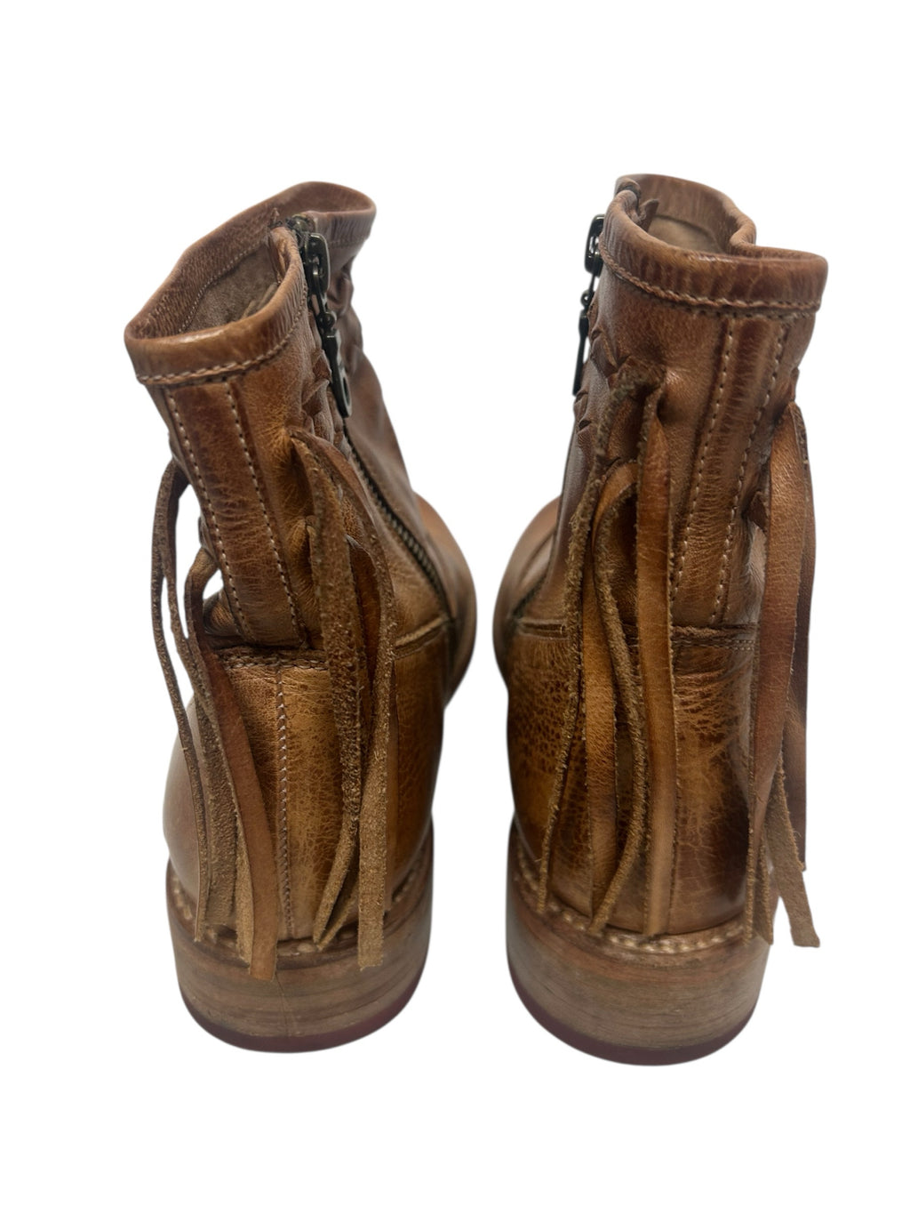 BED STU CRAVEN DIP DYE W/FRINGE ANKLE BOOTS BROWN SIZE 9