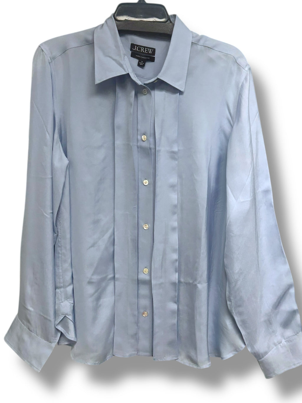 NWT J.CREW JULES CLASSIC FIT BLUE SATIN BUTTON UP SIZE 14