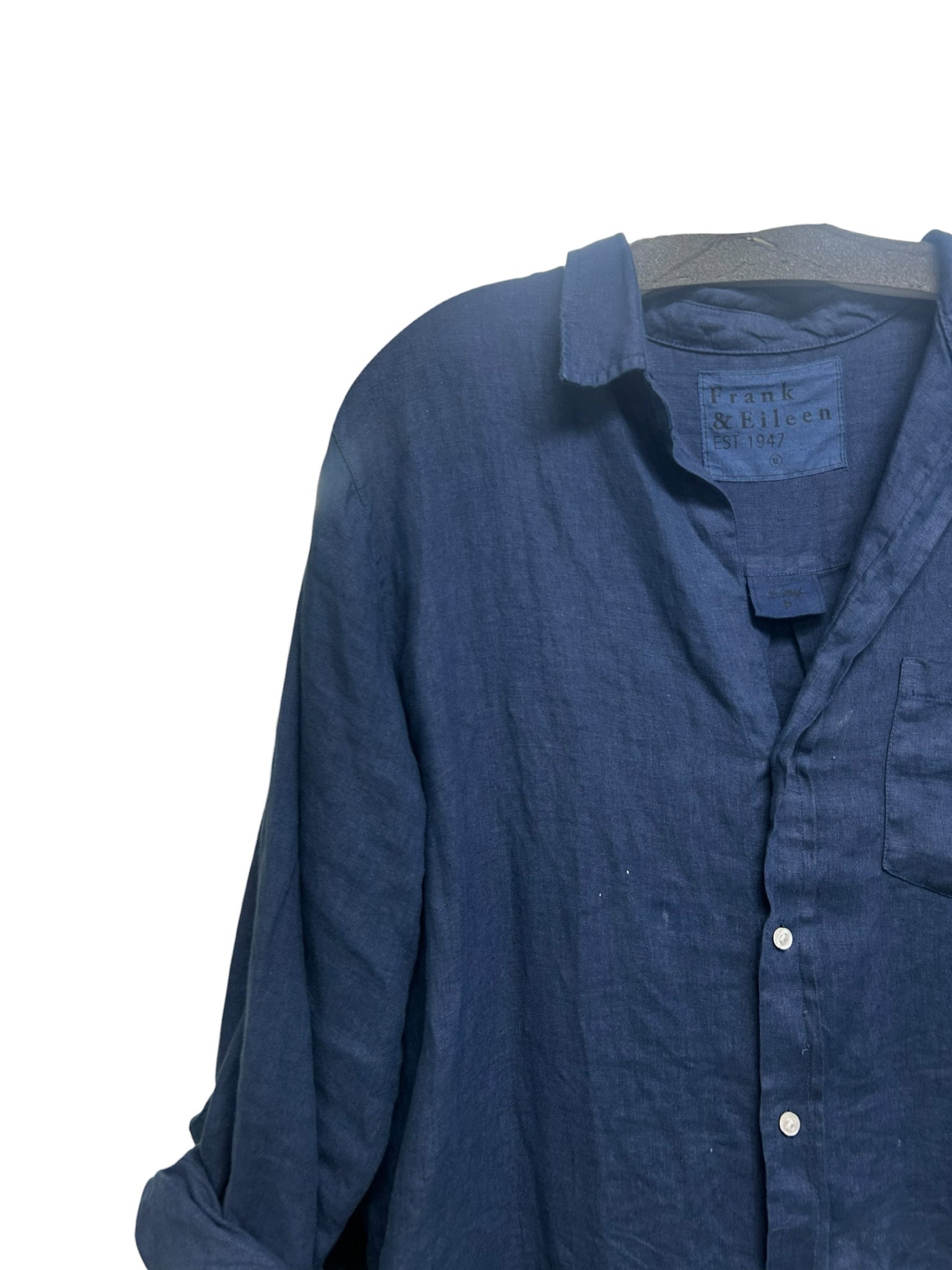 FRANK & EILEEN RORY LINEN NAVY BLUE MAXI SHIRT DRESS SIZE XL