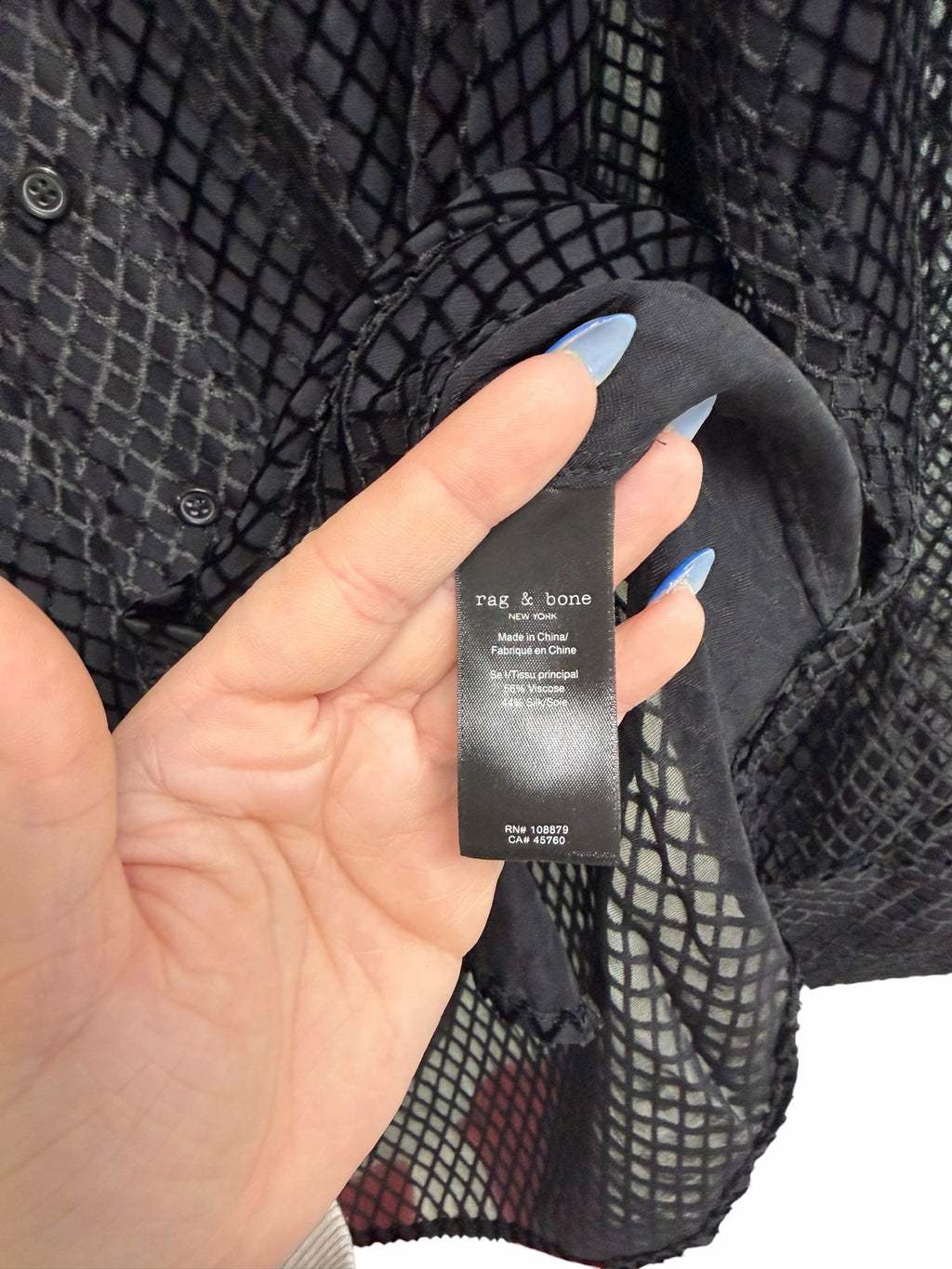 RAG & BONE LILA BURNOUT BLACK VELVET BUTTON DOWN SILK BLEND BLOUSE SIZE XXSMALL