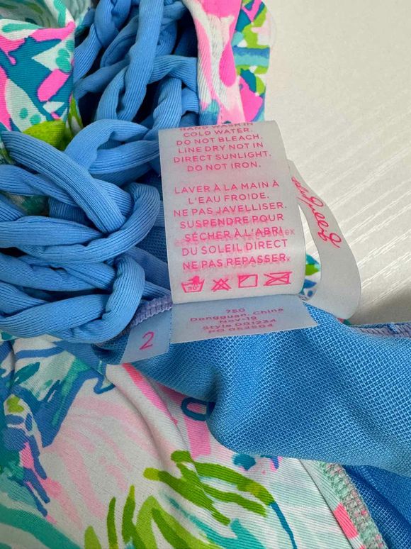 LILLY PULITZER ISLE LATTICE BLUE/PINK SWIMSUIT SIZE 2