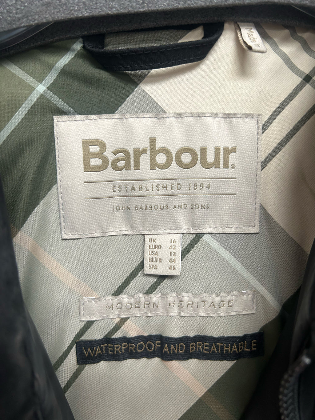 BARBOUR THE FRANCIS WATERPROOF INSULATED BLACK RAINCOAT NO HOOD SIZE 12 - WEARHOUSE  CONSIGNMENT