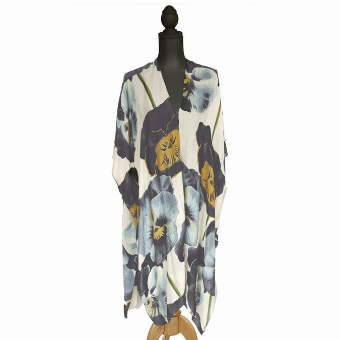 ONE HUNDRED STARS NWT PANSY LONG KIMONO DUSTER 20723-PAN SIZE: OS