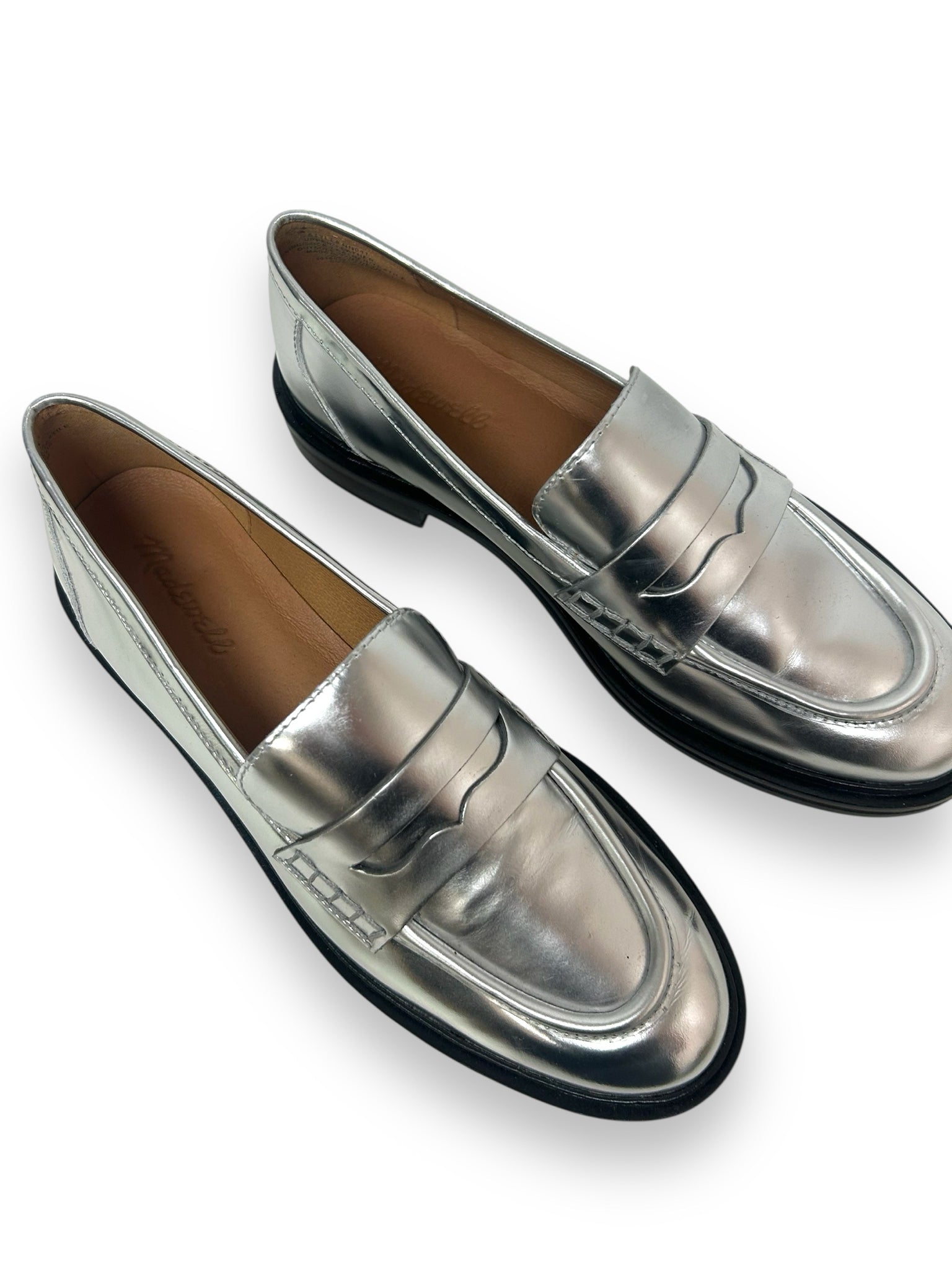 MADEWELL VERNON METALLIC SILVER LOAFERS SIZE 9