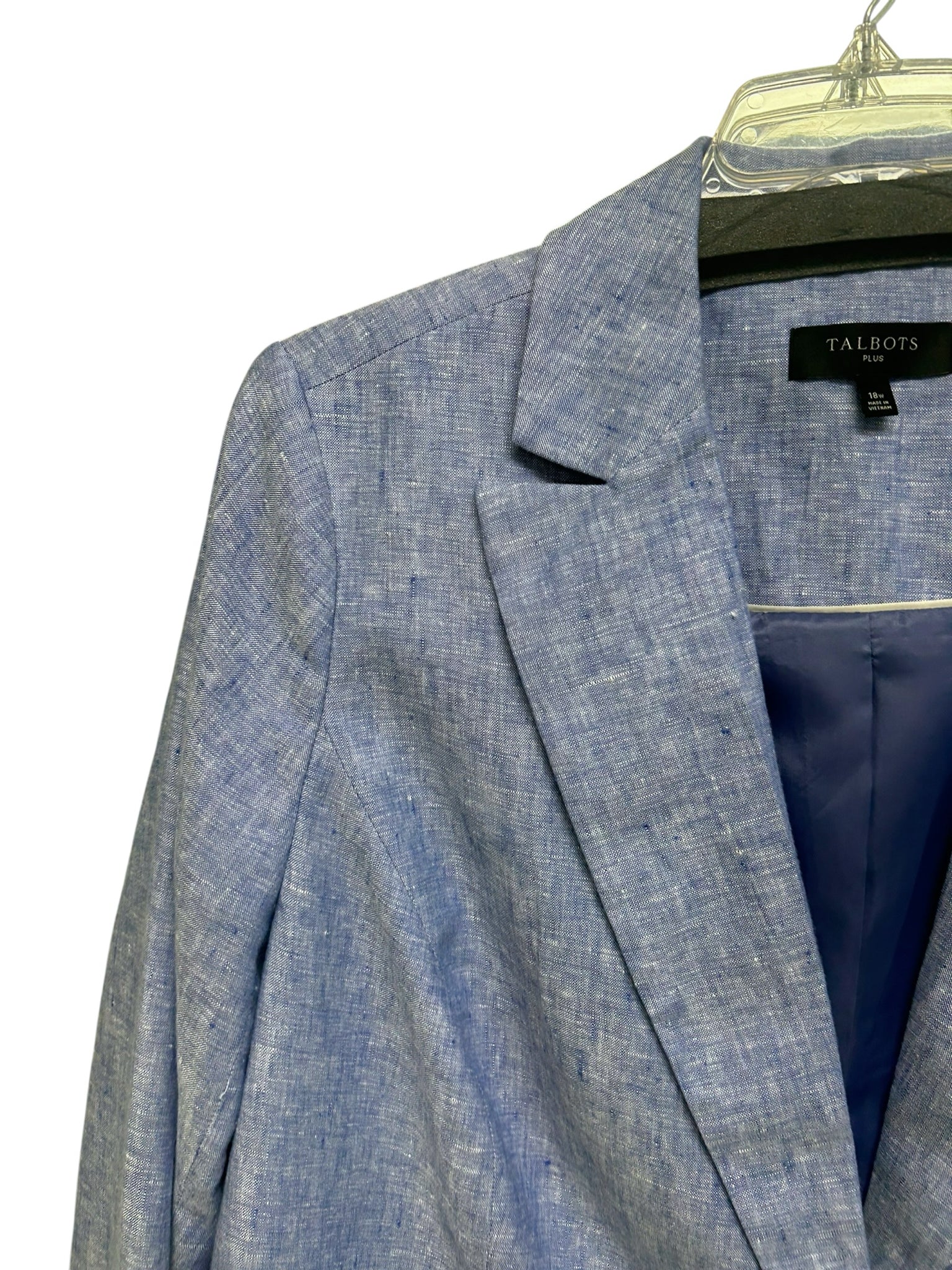 TALBOTS ONE BUTTON LINEN LIGHT BLUE BLAZER SIZE 18