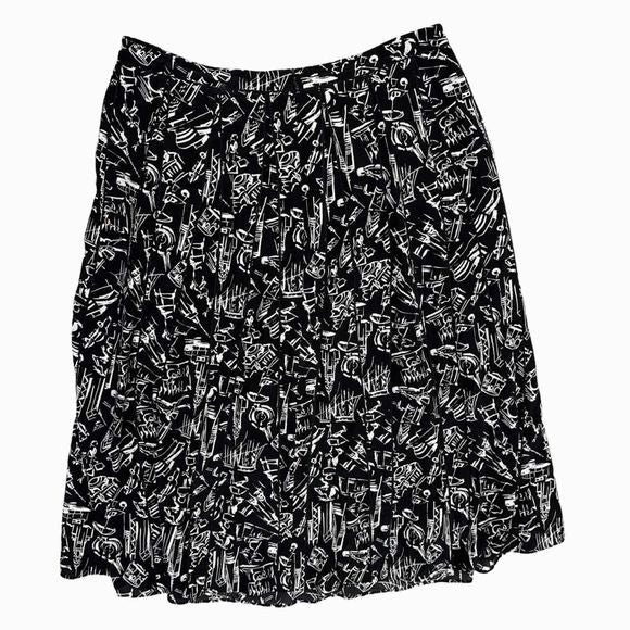 LAFAYETTE 148 ABSTRACT PRINT ALINE SILK BLACK/WHITE SKIRT SIZE 10