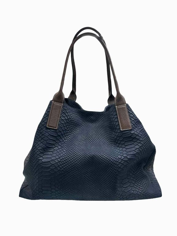 J MCLAUGHLIN PYTHON EMBOSSED SUEDE SHOPPER TOTE